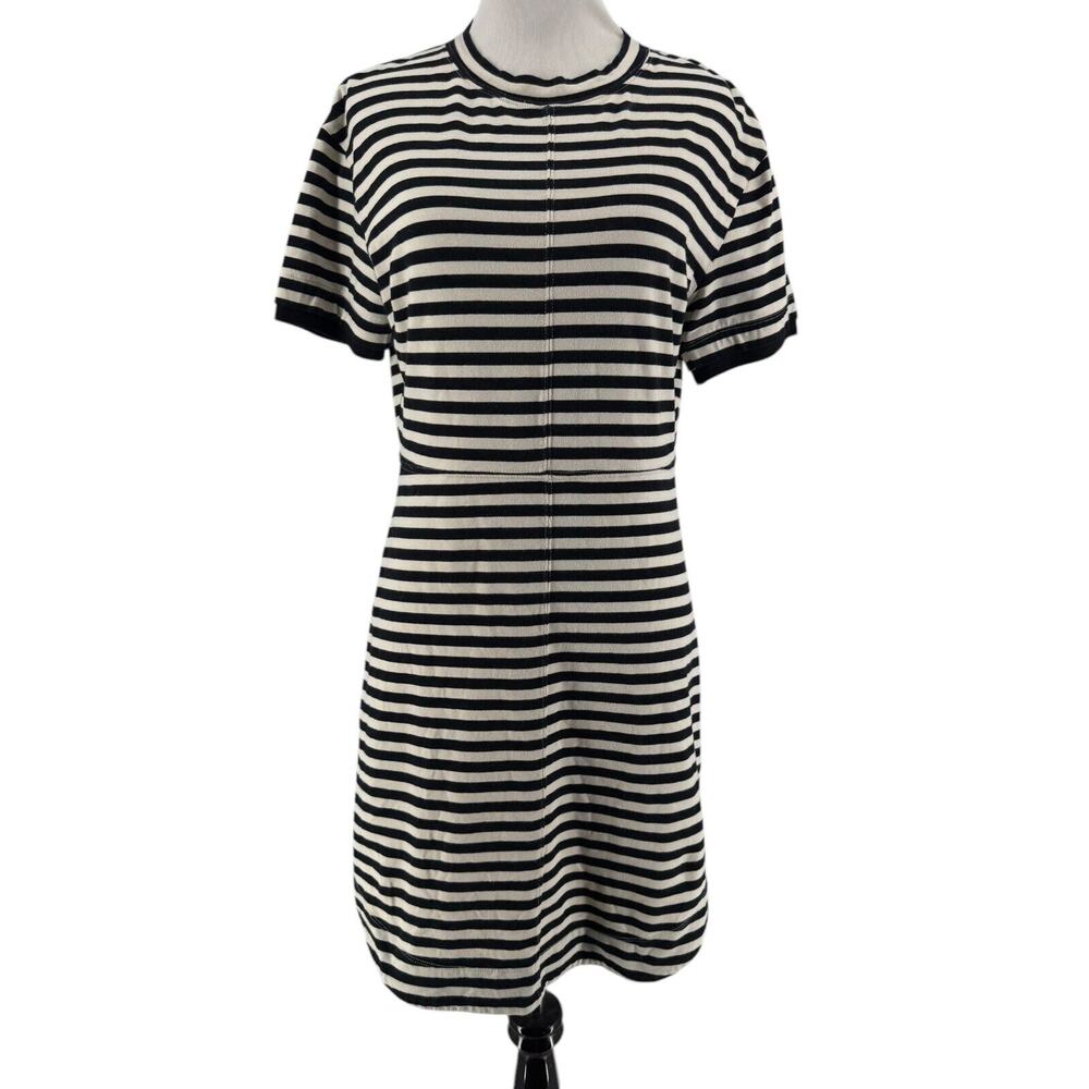 Derek Lam Collective Women's Black Striped Short Sleeve T-Shirt Dress Size 40